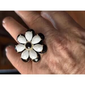 Black and White Flower Statement Ring